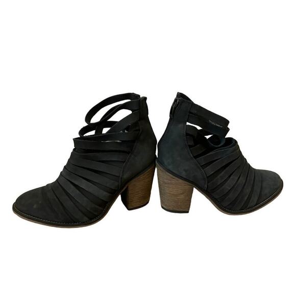 FREE PEOPLE Black Stacked Block Strappy Leather Hybrid Ankle Booties - Picture 5 of 10